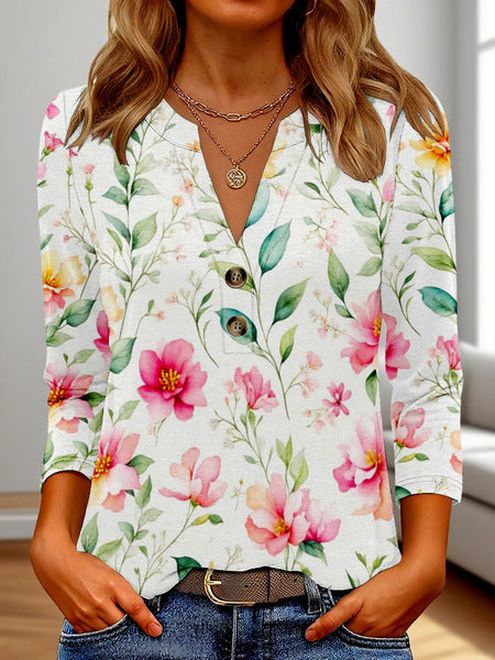 „Zara“ – 3D Print V-Ausschnitt Langarmshirt