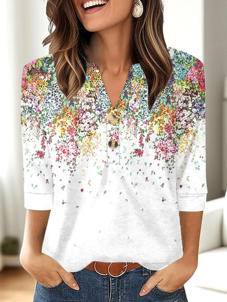 „Zara“ – 3D Print V-Ausschnitt Langarmshirt