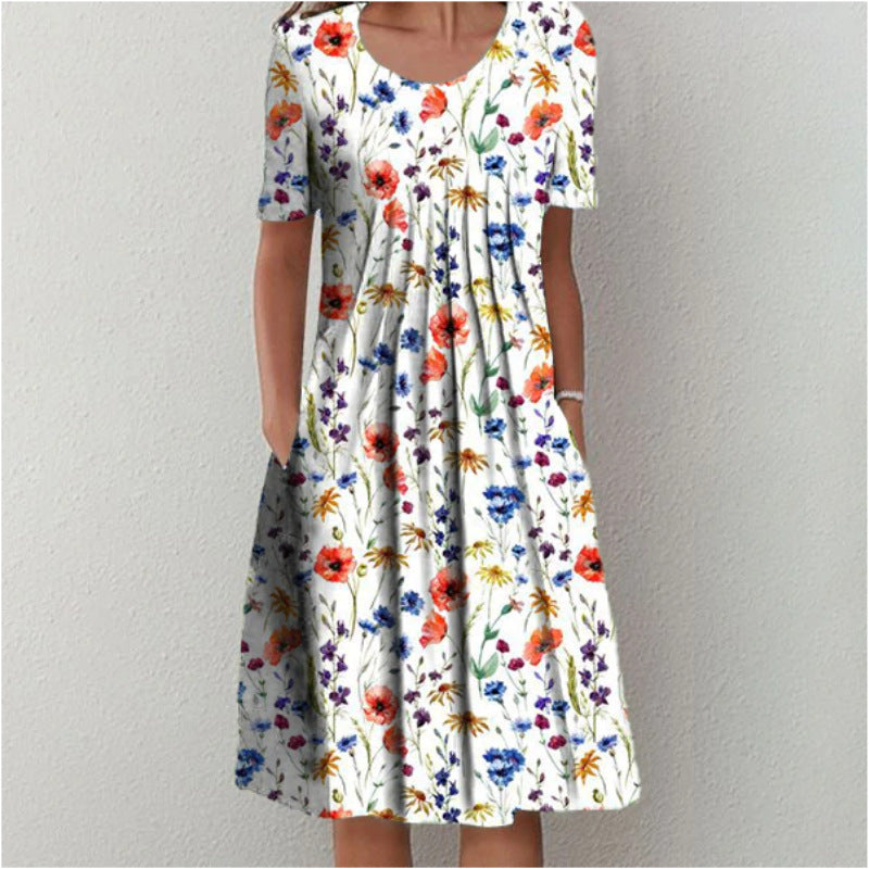 Lina“ – Freizeitkleid mit Print & Rundhalsausschnitt