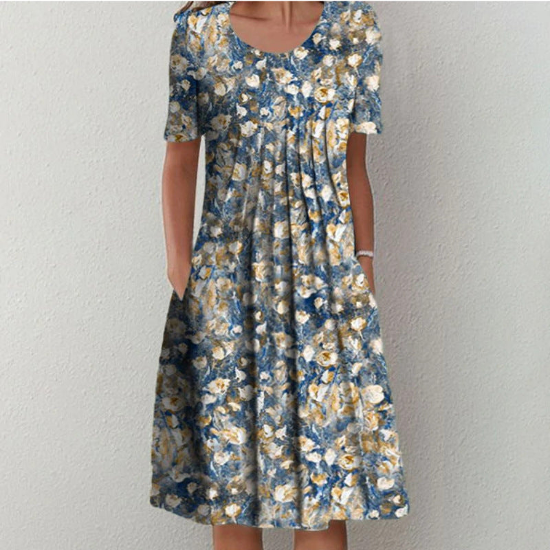Lina“ – Freizeitkleid mit Print & Rundhalsausschnitt
