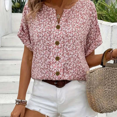 Mara“ – Jacquard T-Shirt mit V-Ausschnitt