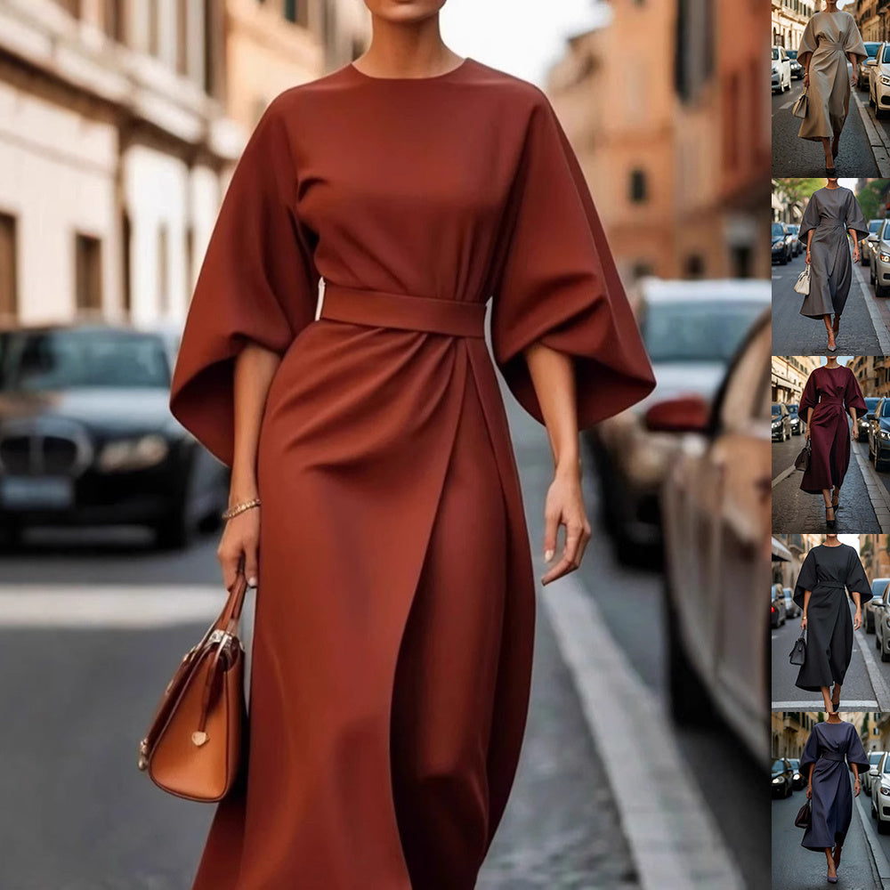 „Amelia“ – Elegantes Kleid mit Fledermausärmeln & Taillengürtel