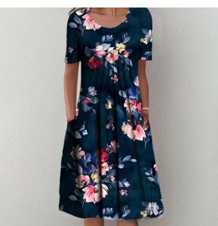 Lina“ – Freizeitkleid mit Print & Rundhalsausschnitt