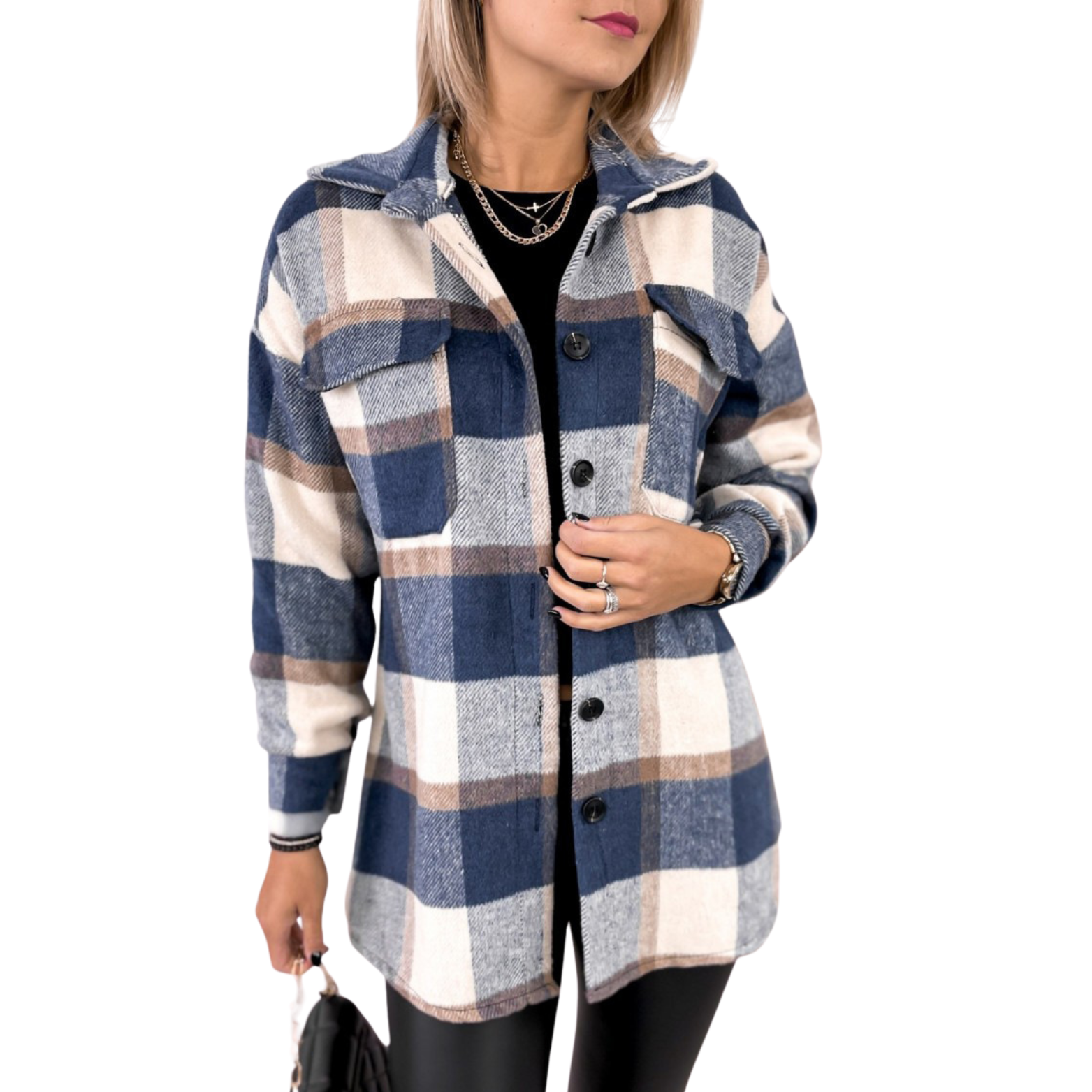 „Greta“ – Kariertes Wollhemd mit Knopfleiste