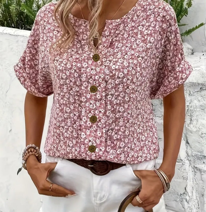 Mara“ – Jacquard T-Shirt mit V-Ausschnitt
