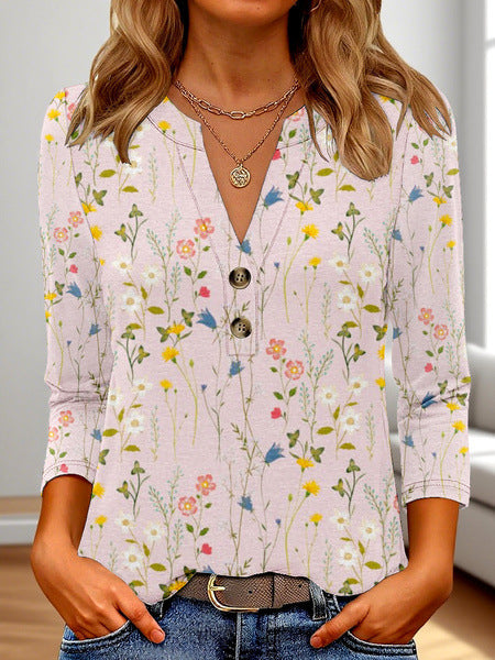 „Zara“ – 3D Print V-Ausschnitt Langarmshirt