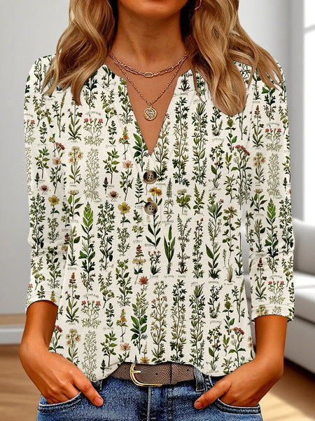 „Zara“ – 3D Print V-Ausschnitt Langarmshirt