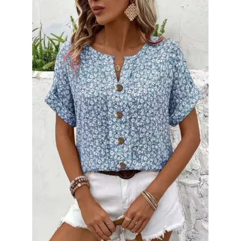 Mara“ – Jacquard T-Shirt mit V-Ausschnitt