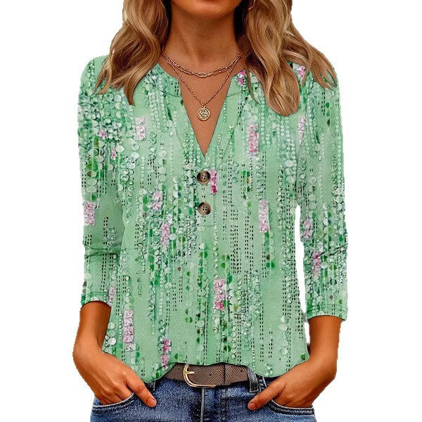 „Zara“ – 3D Print V-Ausschnitt Langarmshirt