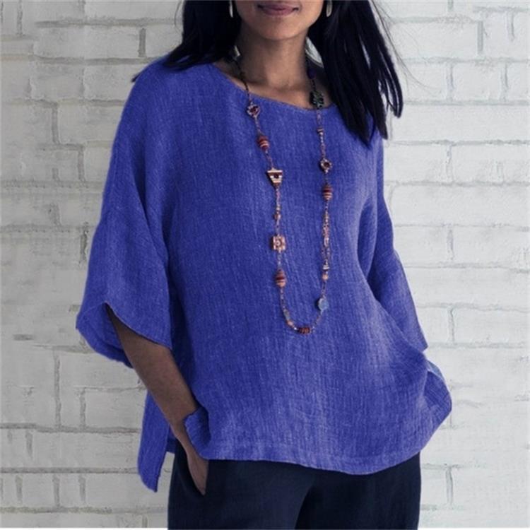 Sofia“ – Baumwoll-Leinen Shirt mit Rundh