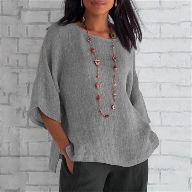 Sofia“ – Baumwoll-Leinen Shirt mit Rundh