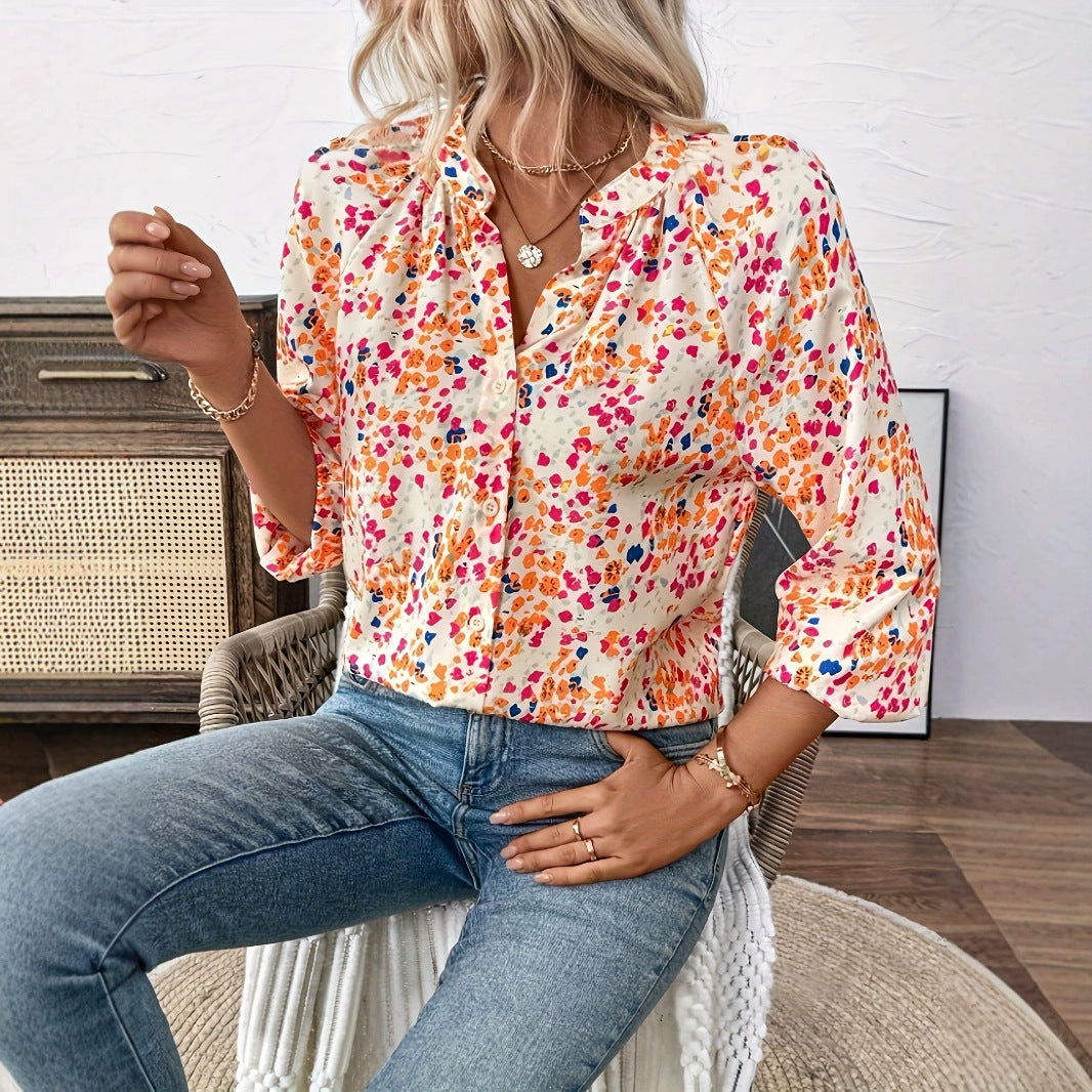 „Saria“-Bluse mit V-Ausschnitt