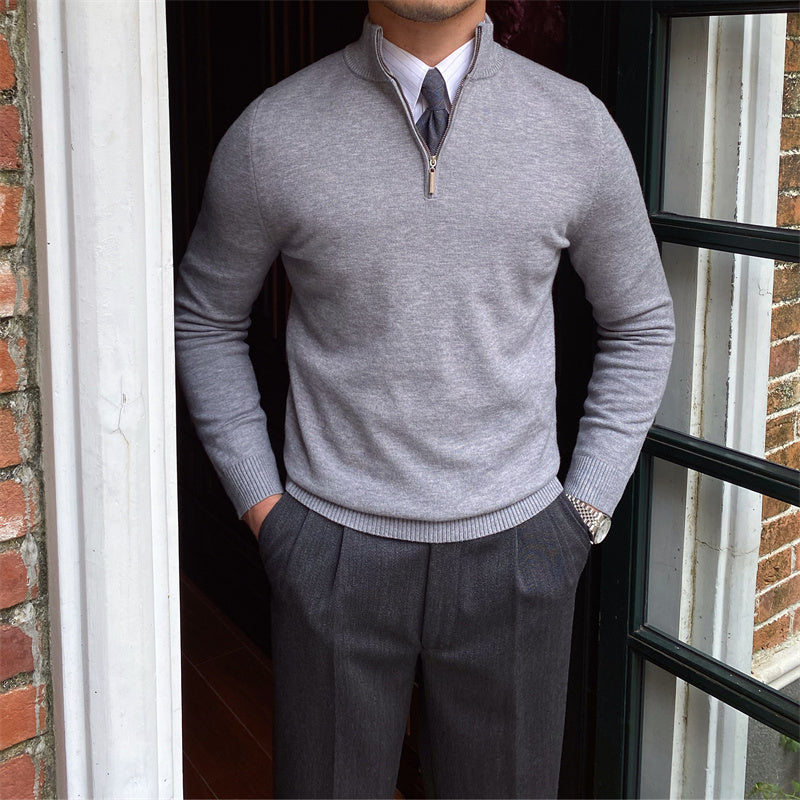 Strickpullover mit Stehkragen &amp; Reißverschluss