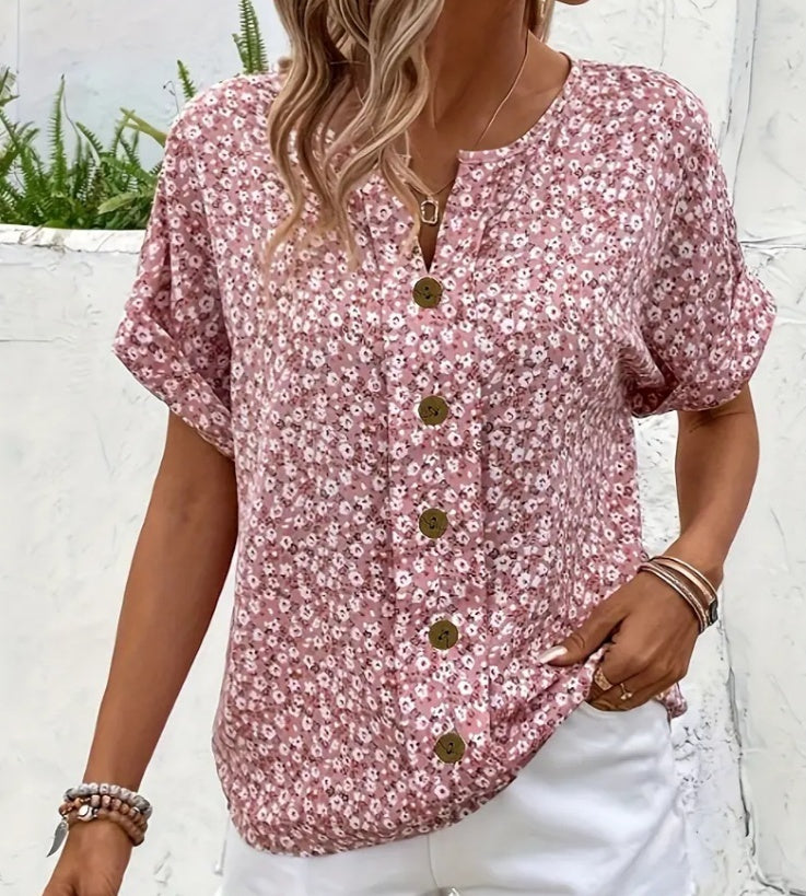 Mara“ – Jacquard T-Shirt mit V-Ausschnitt