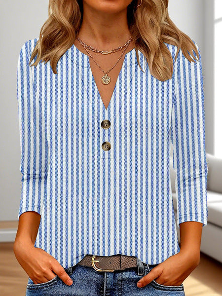 „Zara“ – 3D Print V-Ausschnitt Langarmshirt