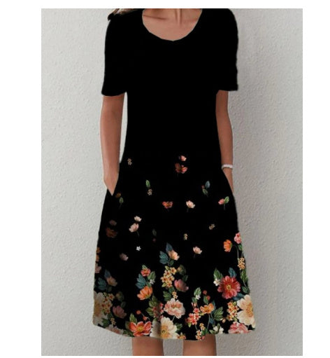 Lina“ – Freizeitkleid mit Print &amp; Rundhalsausschnitt