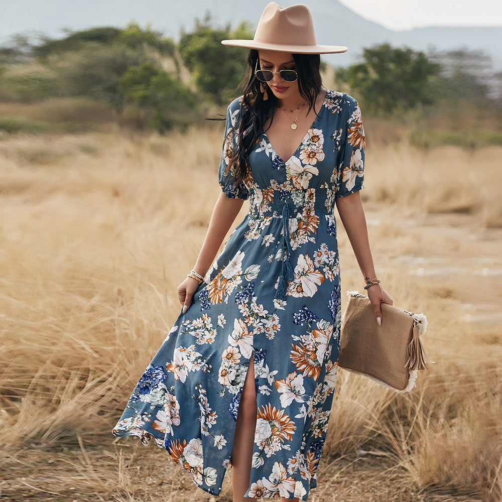 Elena“ – Blumiges Sommerkleid mit V-Ausschnitt