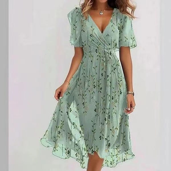 Elisa“ – Chiffon-Sommerkleid mit Print &V-Ausschnitt