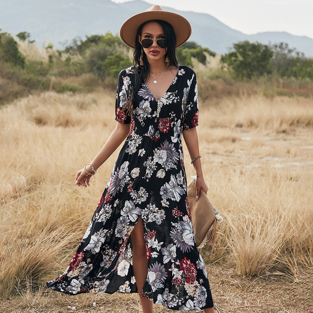Elena“ – Blumiges Sommerkleid mit V-Ausschnitt