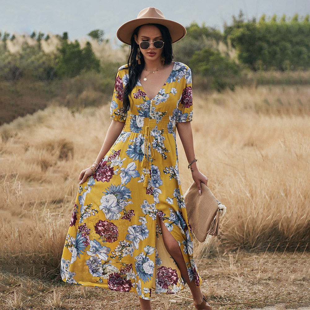 Elena“ – Blumiges Sommerkleid mit V-Ausschnitt