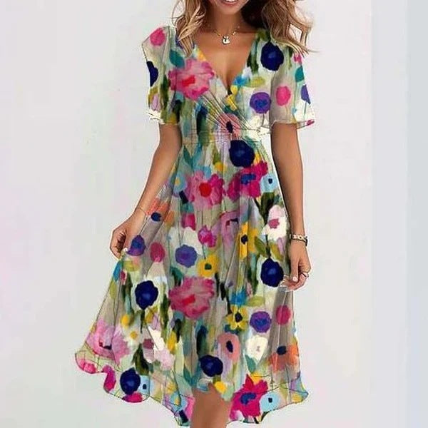 Elisa“ – Chiffon-Sommerkleid mit Print &V-Ausschnitt