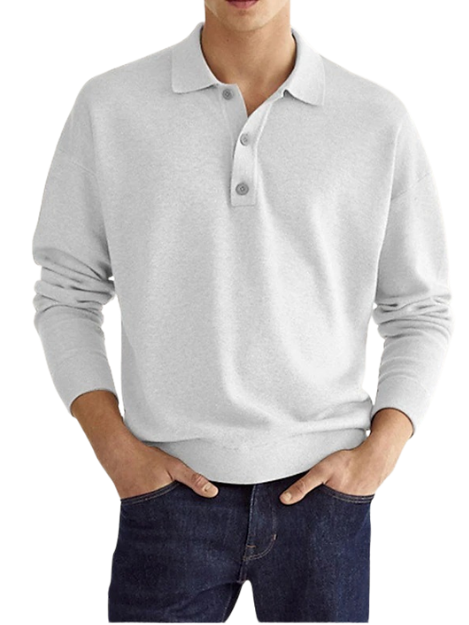 Spring Long Sleeve V-neck Button Men's Casual Top Polo Shirt