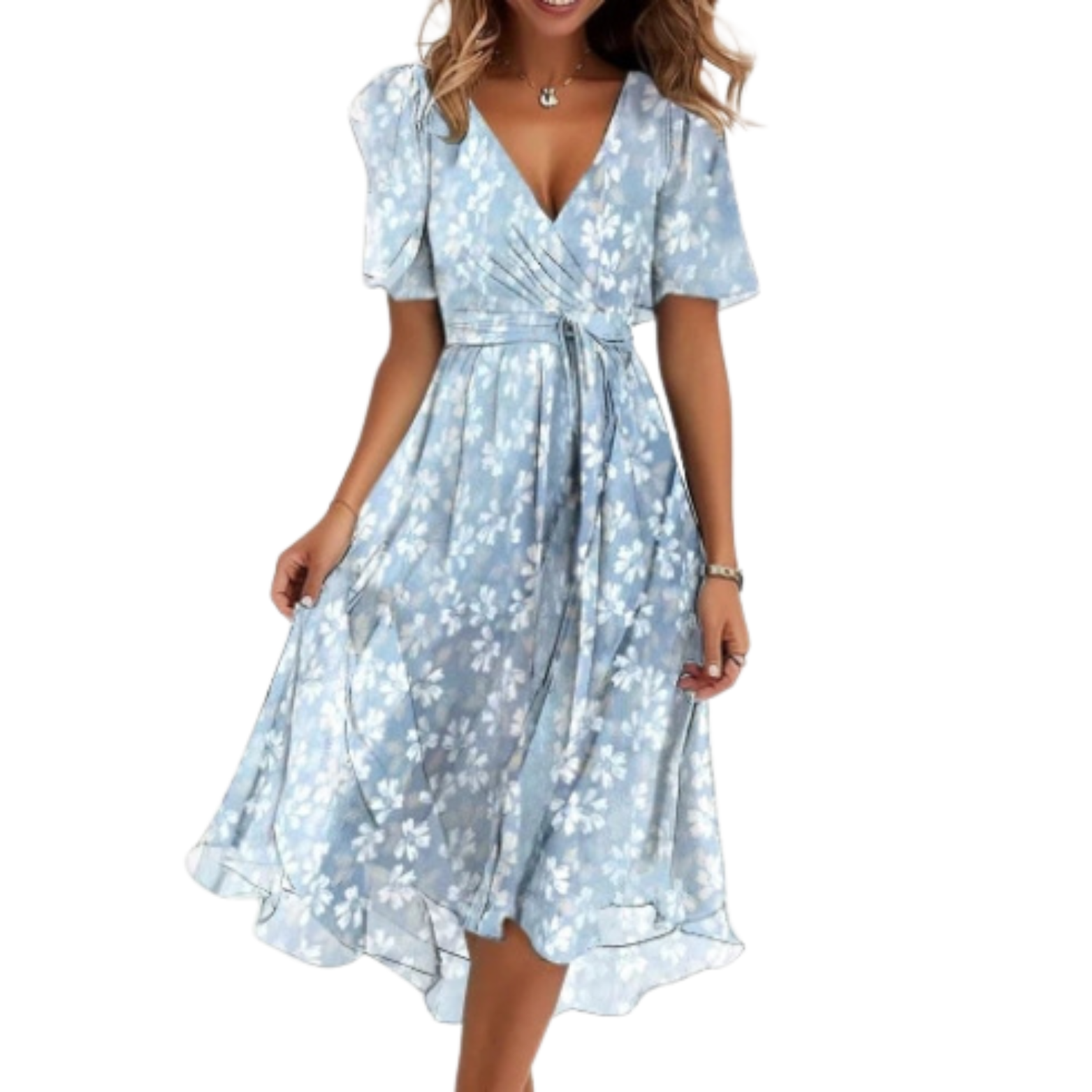 Elisa“ – Chiffon-Sommerkleid mit Print &V-Ausschnitt