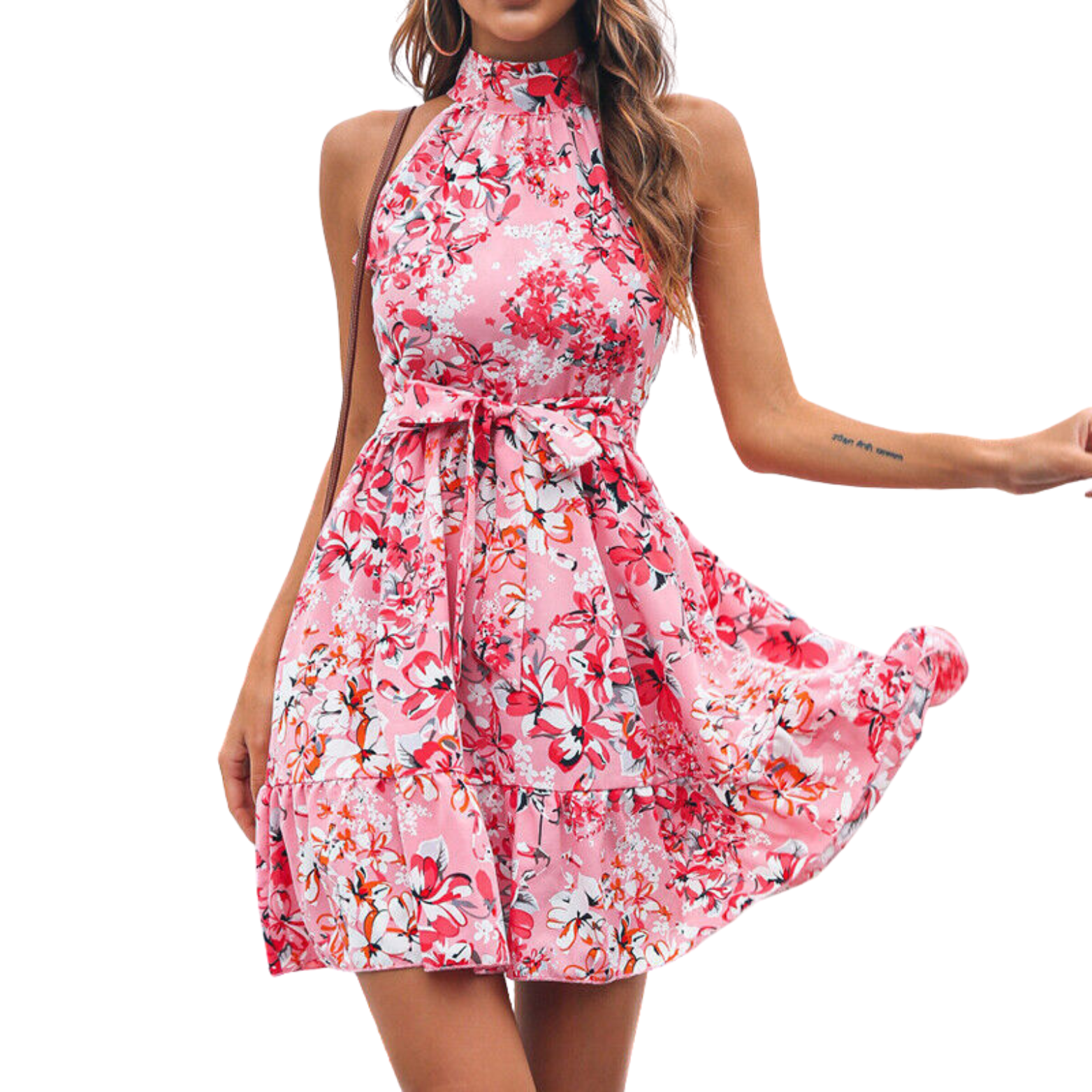 Amira“ – Blumenprint-Halterneck Kleid mit Rüschen