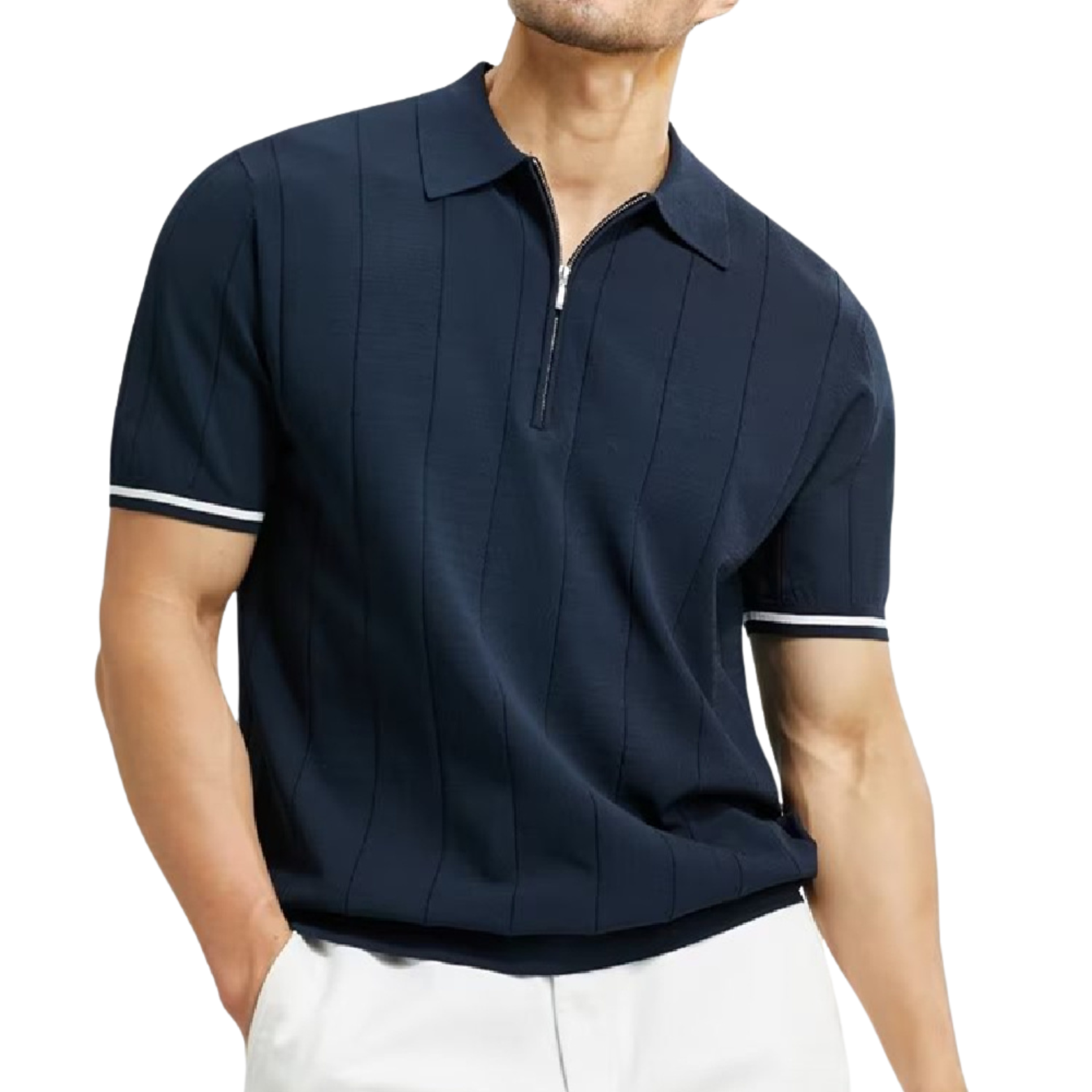 Herren Kurzarm-Poloshirt mit Reißverschluss