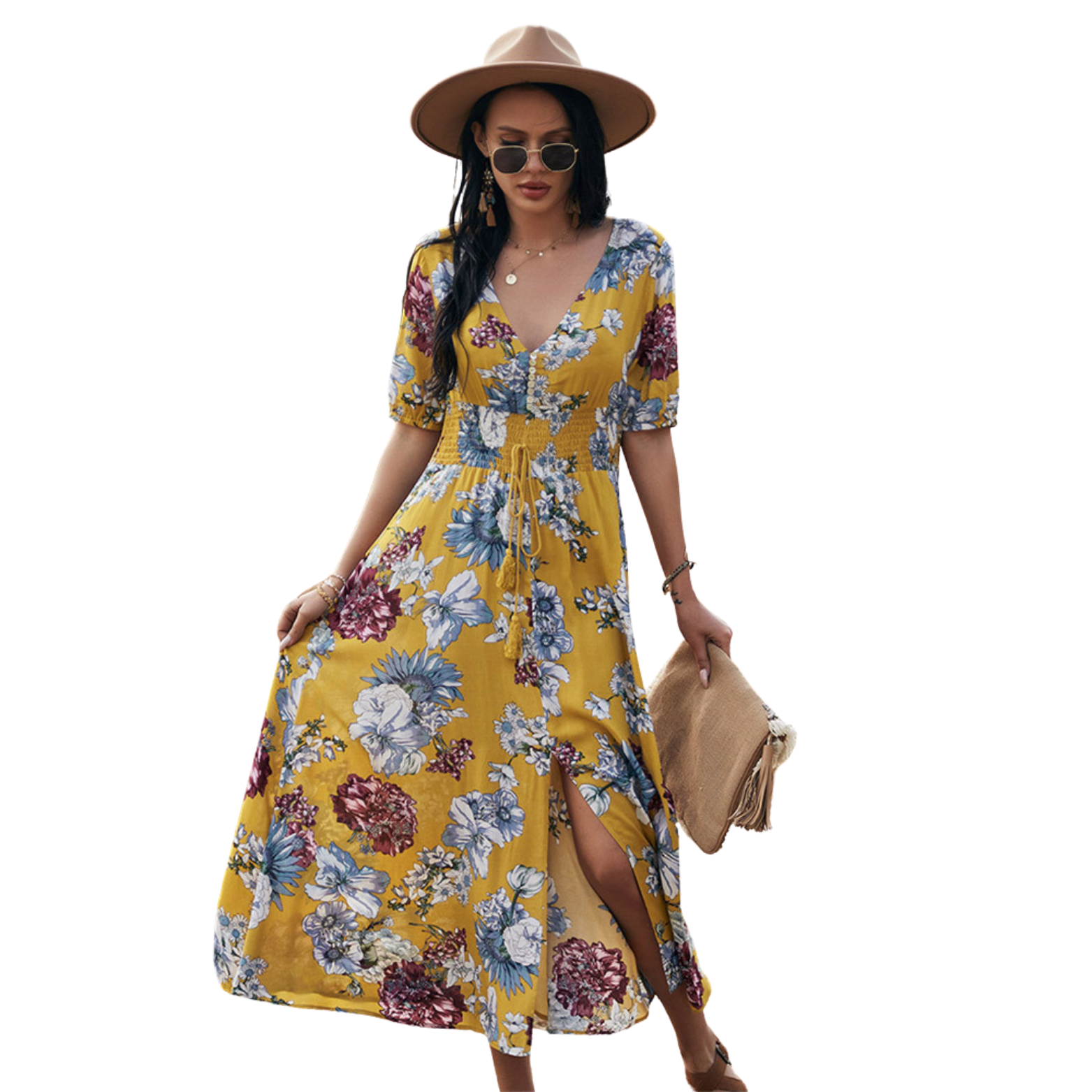 Elena“ – Blumiges Sommerkleid mit V-Ausschnitt