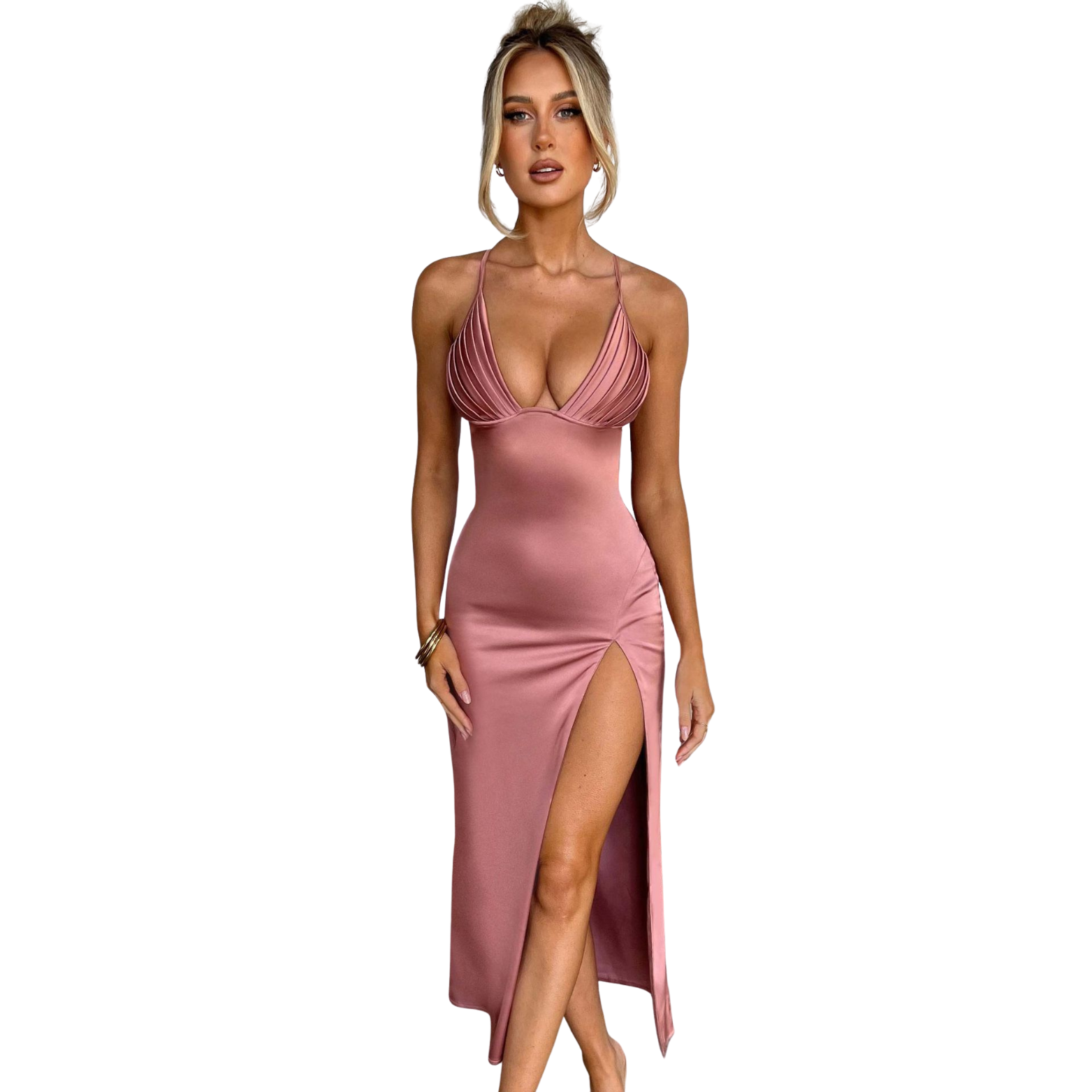 Ariana“ – Trägerkleid mit Schlitz & Deep-V