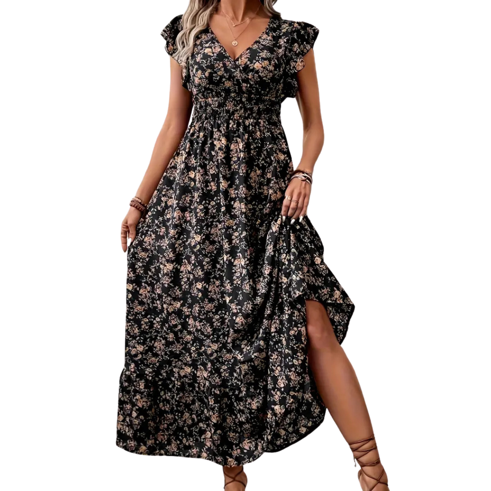 „Elisa“ – Geblümtes Langarmkleid mit Taillierung