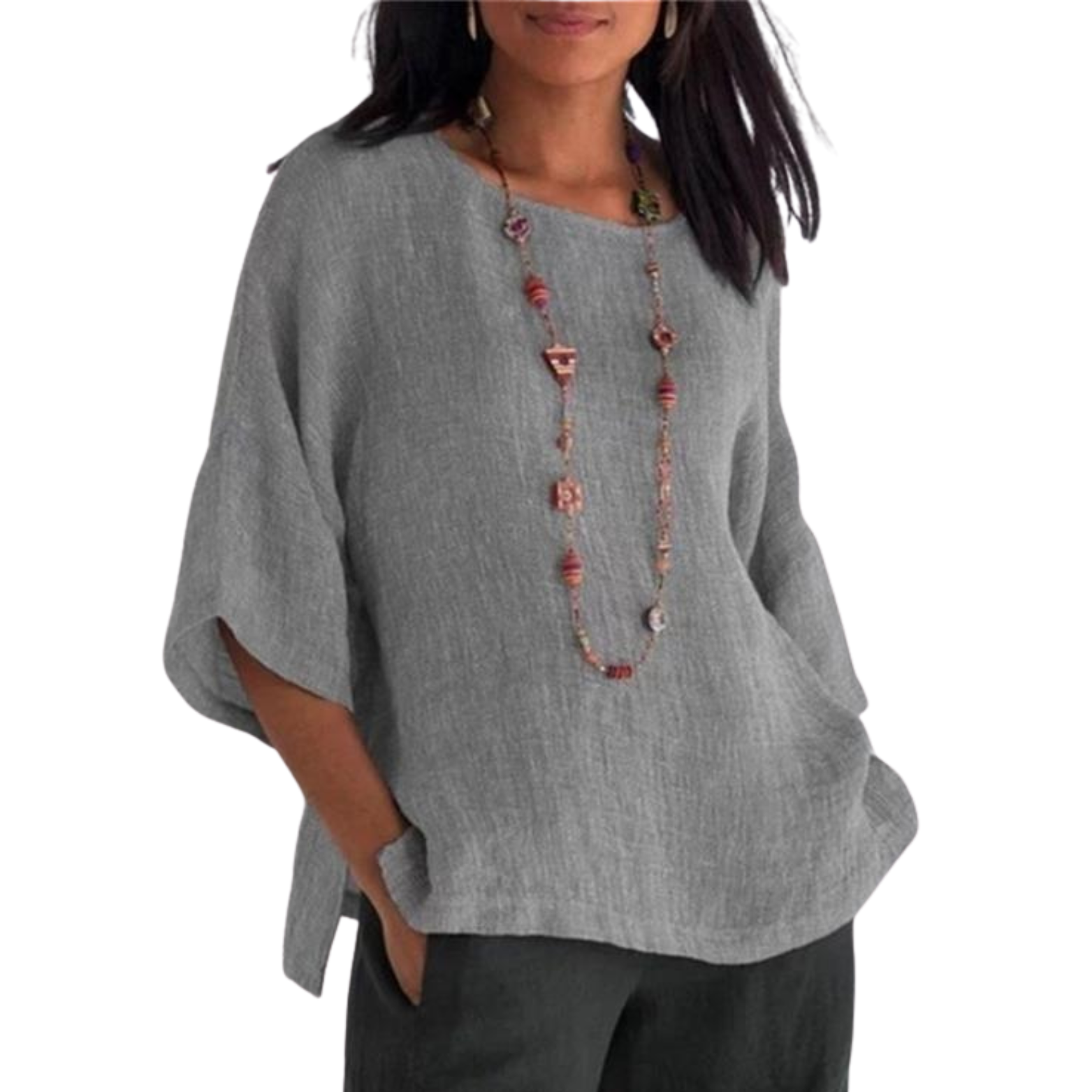 Sofia“ – Baumwoll-Leinen Shirt mit Rundh