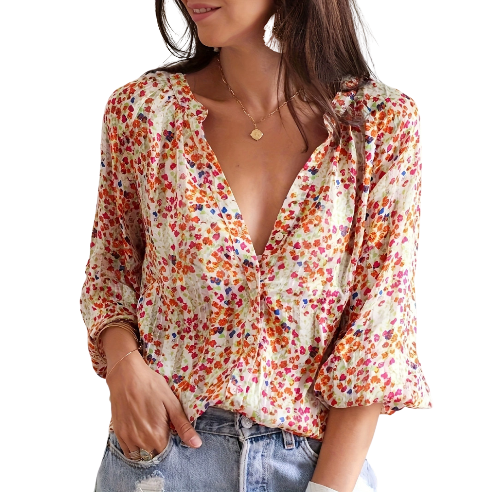 „Saria“-Bluse mit V-Ausschnitt