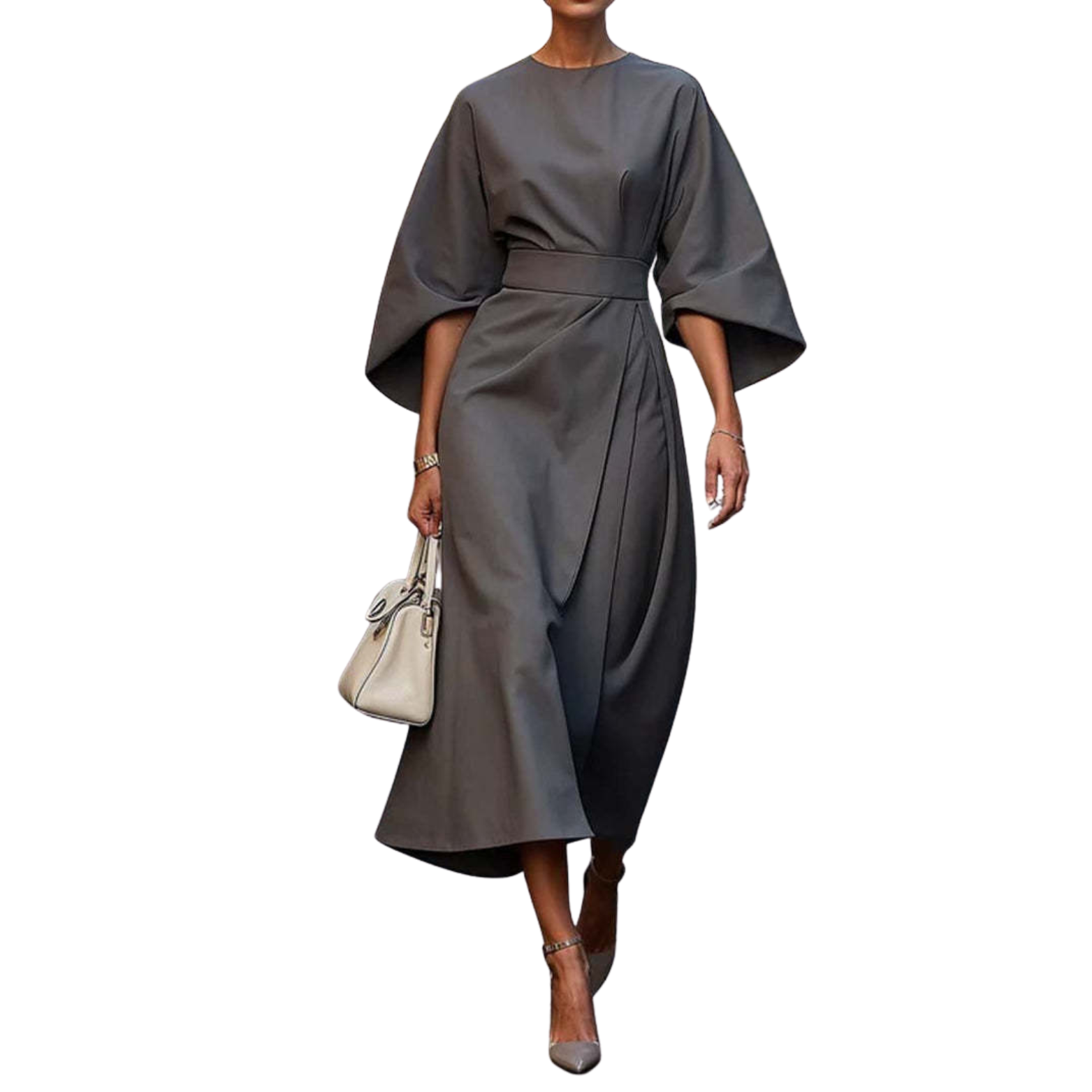 „Amelia“ – Elegantes Kleid mit Fledermausärmeln &amp; Taillengürtel