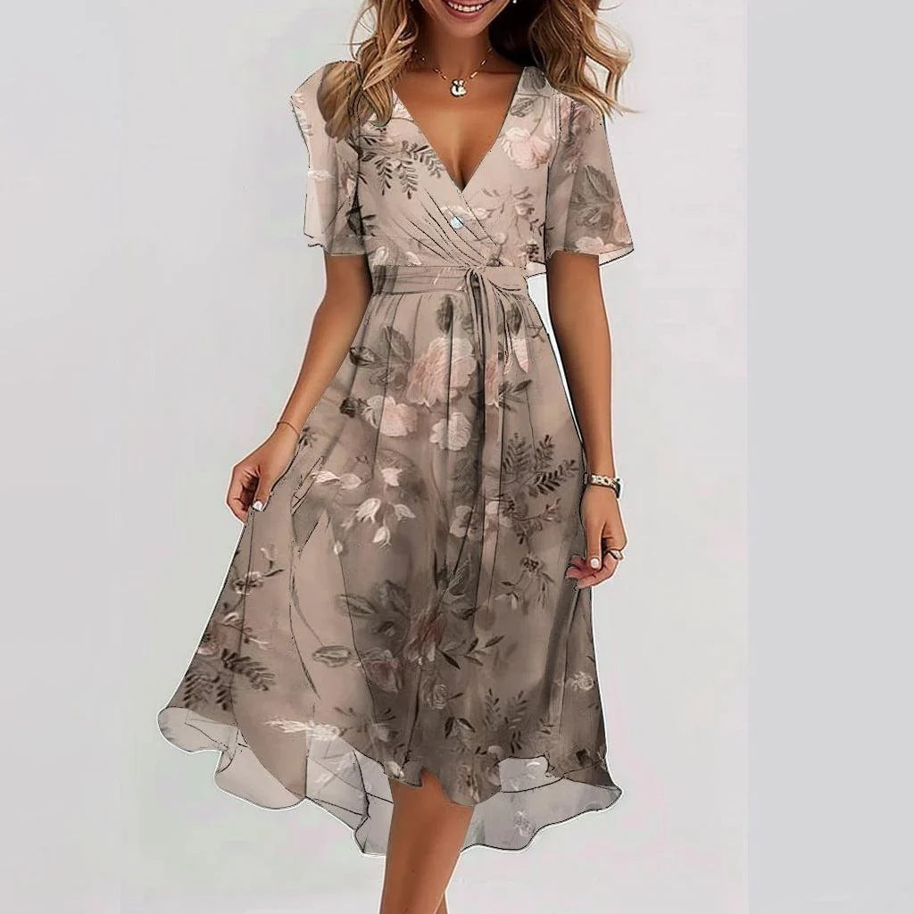 Elisa“ – Chiffon-Sommerkleid mit Print &V-Ausschnitt