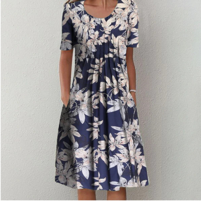 Lina“ – Freizeitkleid mit Print &amp; Rundhalsausschnitt