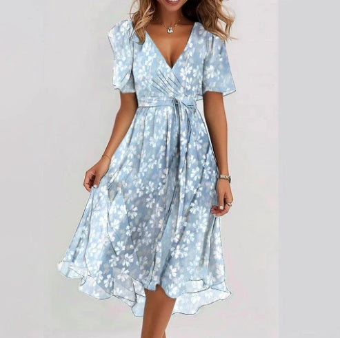 Elisa“ – Chiffon-Sommerkleid mit Print &V-Ausschnitt