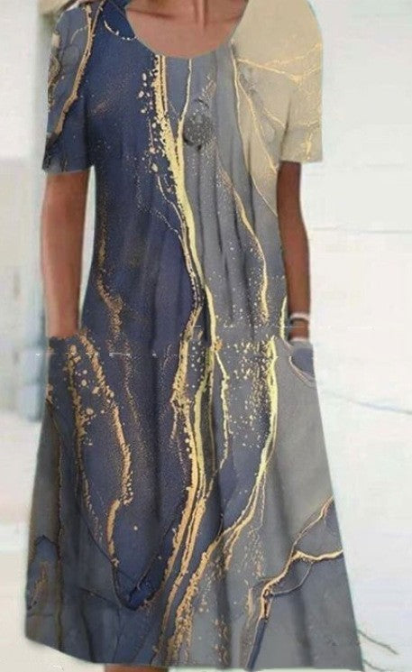 Lina“ – Freizeitkleid mit Print &amp; Rundhalsausschnitt