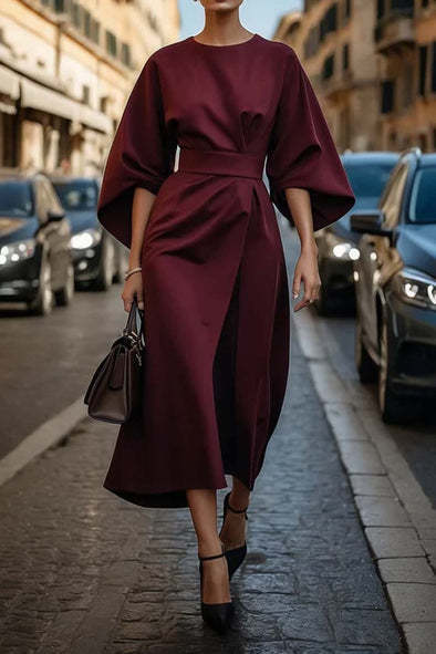 „Amelia“ – Elegantes Kleid mit Fledermausärmeln &amp; Taillengürtel