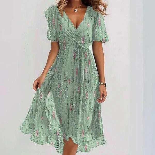 Elisa“ – Chiffon-Sommerkleid mit Print &V-Ausschnitt