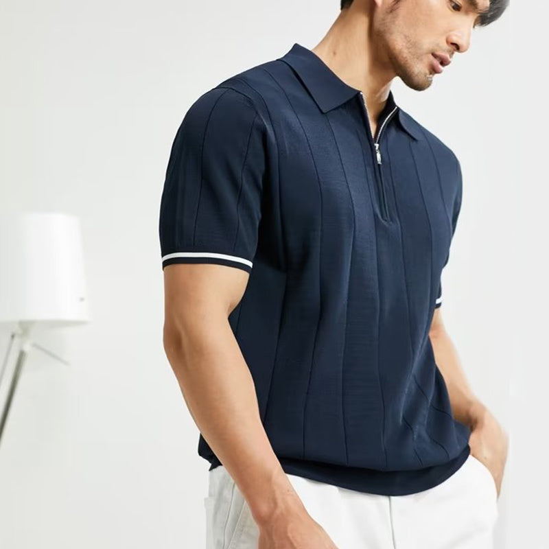 Herren Kurzarm-Poloshirt mit Reißverschluss