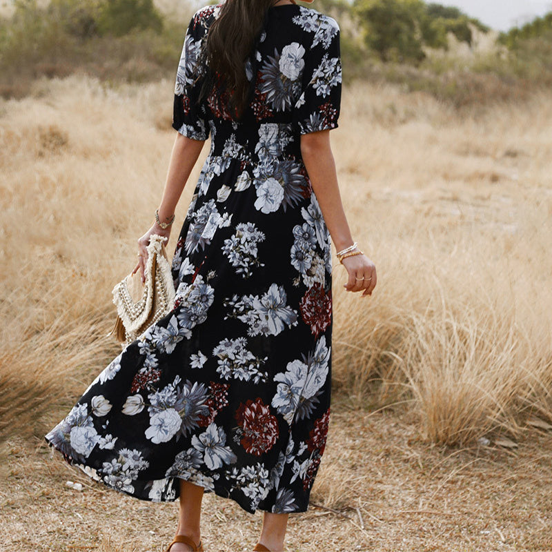 Elena“ – Blumiges Sommerkleid mit V-Ausschnitt