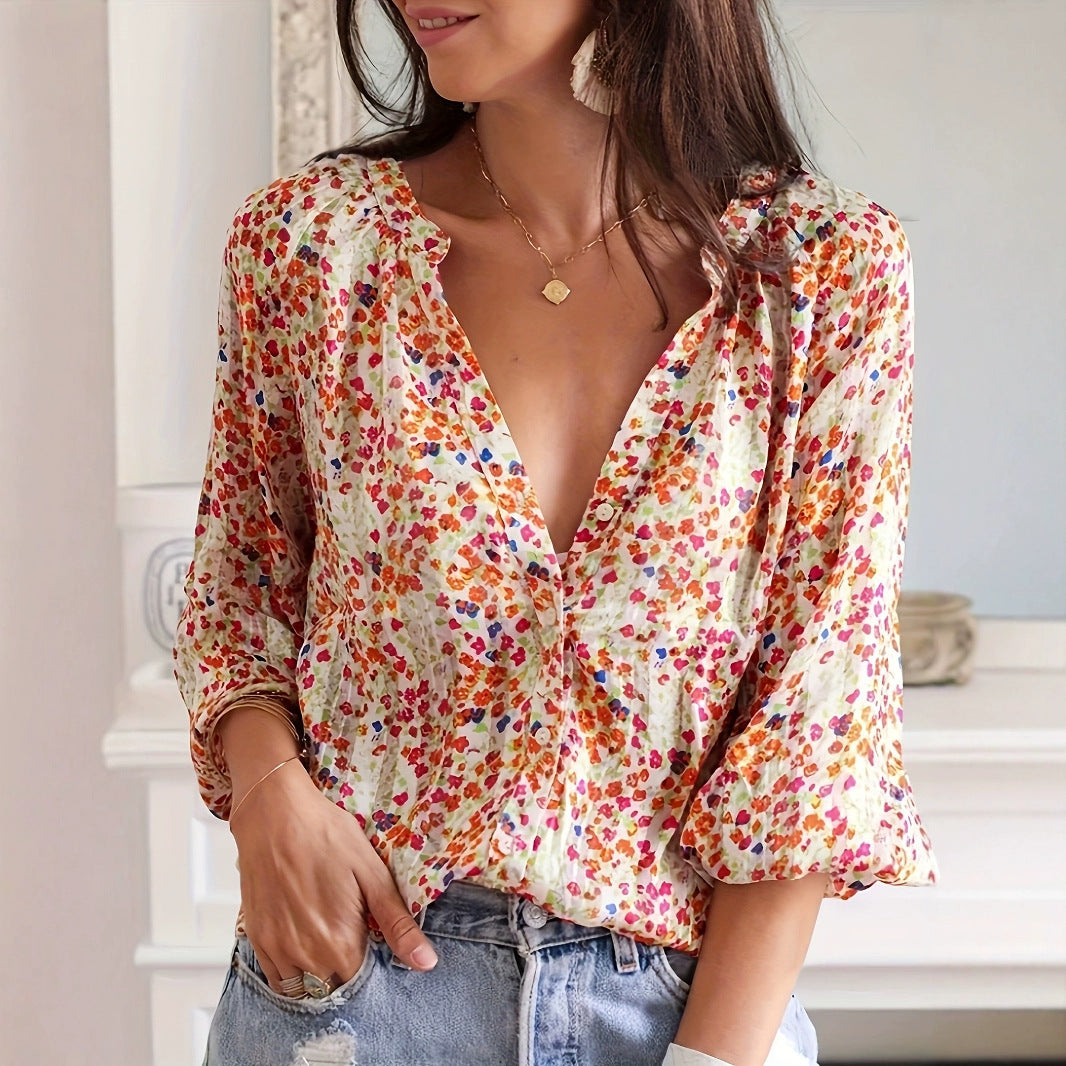 „Saria“-Bluse mit V-Ausschnitt