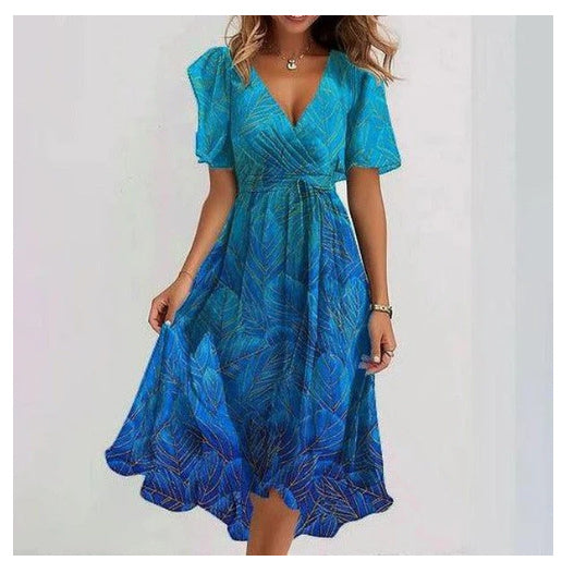 Elisa“ – Chiffon-Sommerkleid mit Print &V-Ausschnitt